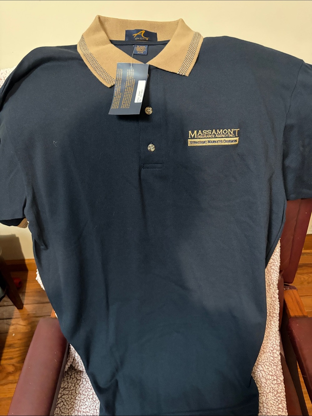 Navy Polo with Tan Contrast Collar